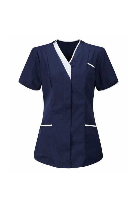 Women's Short Sleeve Scrub Tops V Neck Soft Comfy Housekeeping Uniforms Nurse Working Tops with Pockets