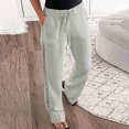 thumbnail image 1 of BVOFAR Women's Side Hollow Cotton Linen Summer Pants Elastic Waist Drawstring Lightweight Trousers Solid Color Lounge Pants with Pockets 2025, 1 of 9