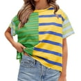 thumbnail image 1 of BVOFAR Women's Summer Striped Shirts Casual Color Block Short Sleeve Tops Loose Fit Round Neck Tees 2025, 1 of 8