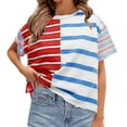 thumbnail image 1 of BVOFAR Women's Summer Striped Shirts Casual Color Block Short Sleeve Tops Loose Fit Round Neck Tees 2025, 1 of 8