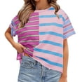 thumbnail image 1 of BVOFAR Women's Summer Striped Shirts Casual Color Block Short Sleeve Tops Loose Fit Round Neck Tees 2025, 1 of 9