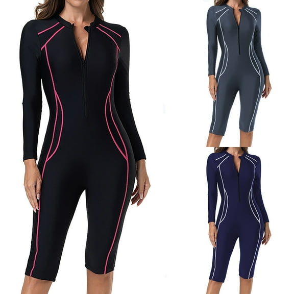 BVOFAR Women's Swimming Suit Long Sleeve One Piece Surfing Suits Zipper Kayaking Water Aerobics Bathing Suit Wetsuit