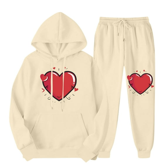 BVOFAR Women's Tracksuit Two Piece Outfits Novelty Heart Graphic Long Sleeve Hoodies Drawstring Sweatpants Casual Loose Fit Sweatsuits with Pockets