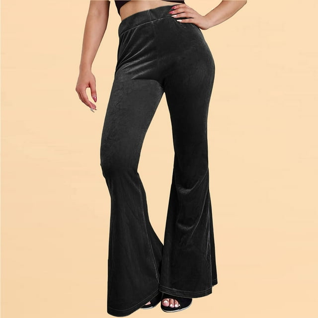 BVOFAR Women's Velvet Elastic Waist Flare Pants Stretch High Waist Long Pants Plus Size Solid Color Casual Trousers