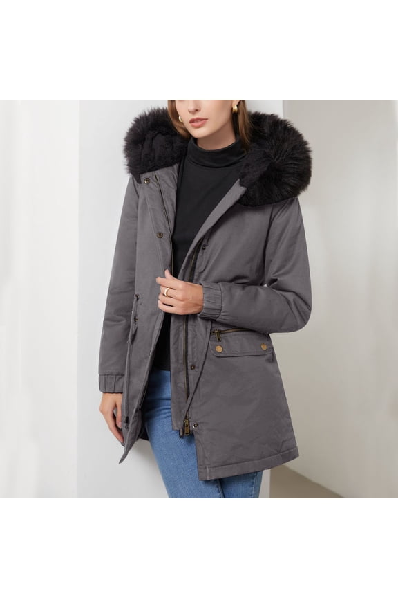 Women's Winter Warm Heavy Coat Plus Size Thicken Parka Jackets with Faux Fur Hood Casual Zip up Outerwear Coats with Pockets