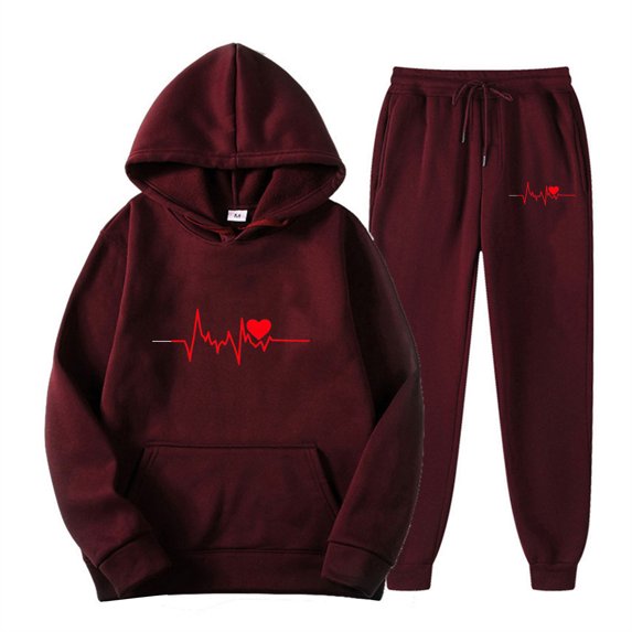 BVOFAR Womens 2 Piece Set Heart Print Sweatsuits Long Sleeve Hoodies and Joggers Sweatpants Comfy Lounge Sets with Pockets