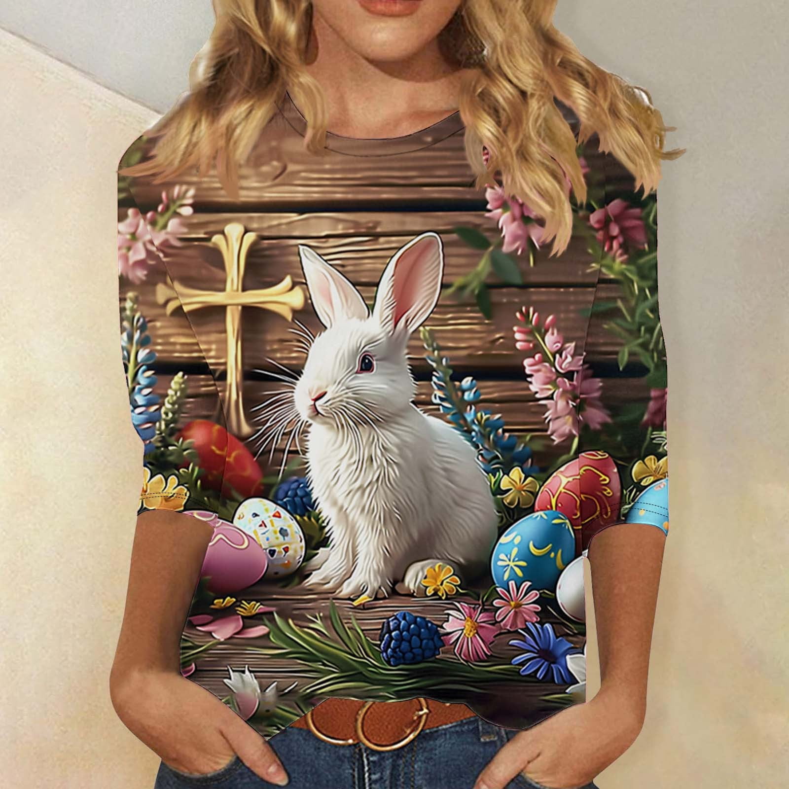HAPPY EASTER Mixed Print Long Sleeve Top