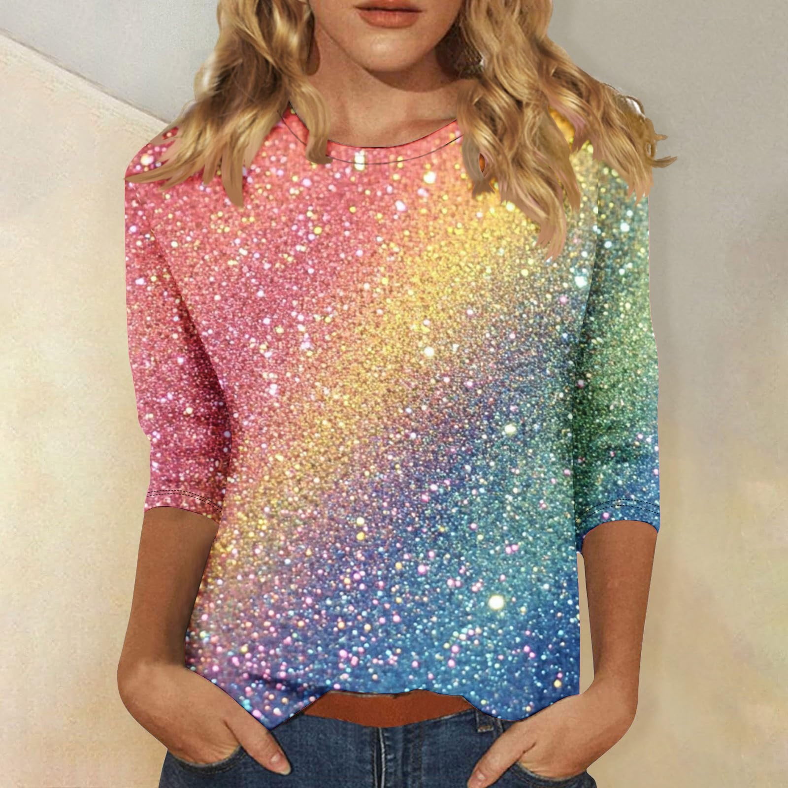 Long Sleeve Knit Bolero Women's Christmas Shirts - 3/4 Sleeve Casual Tops  With Holiday Designs Loose Fit Blouses Long Sleeve Bolero Shrug, image size:1600x1600