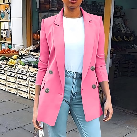 BVOFAR Womens Business Casual Blazers Dressy Double Breasted Plus Size Suit Jackets Notch Lapel Long Sleeve Blazer Office Work Open Front Coats