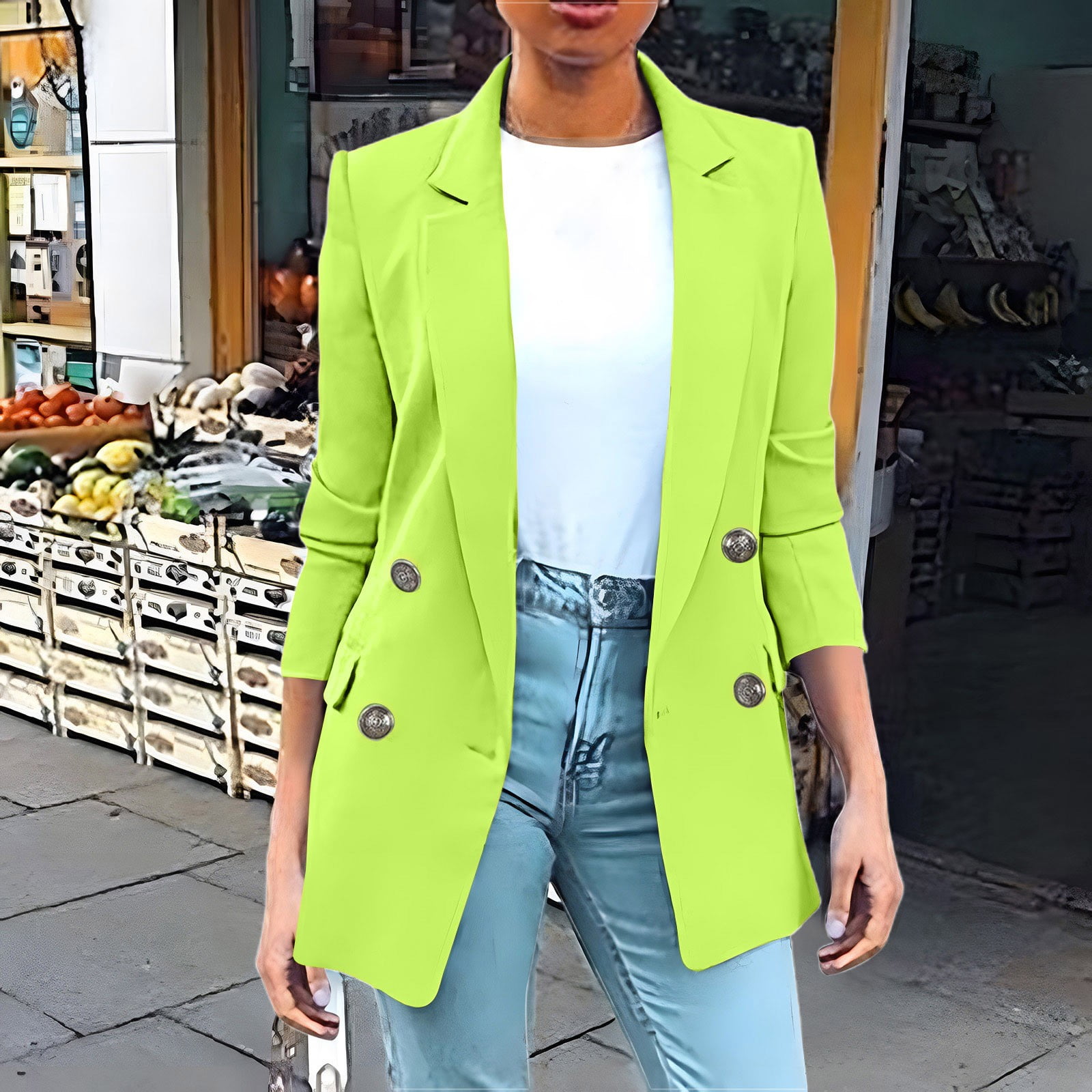 Womens Business Casual Blazers Dressy Double Breasted Plus Size Suit Jackets Notch Lapel Long Sleeve Blazer Office Work Open Front Coats
