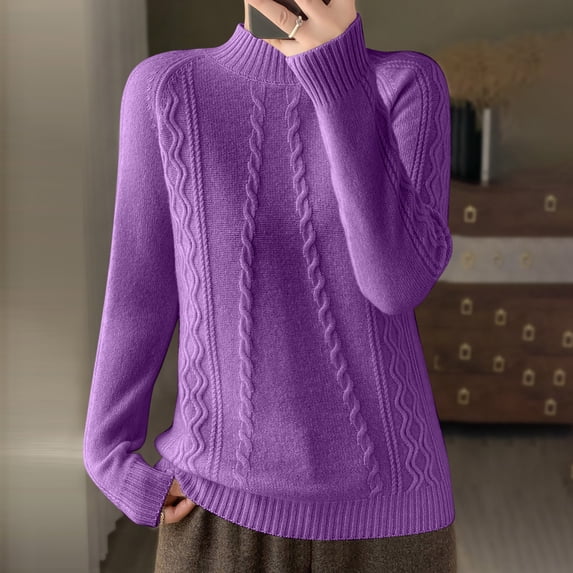 BVOFAR Womens Cable Knit Sweaters Cozy Long Sleeve Pullover Loose Mock Neck Lightweight Sweater Casual Warm Texure Tops