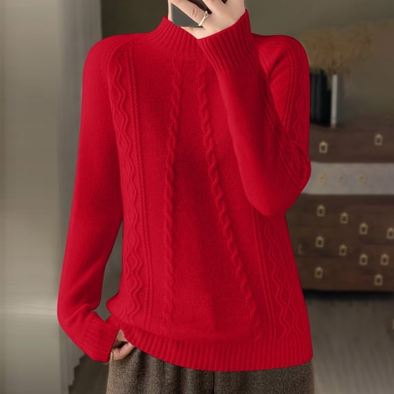 BVOFAR Womens Cable Knit Sweaters Cozy Long Sleeve Pullover Loose Mock Neck Lightweight Sweater Casual Warm Texure Tops