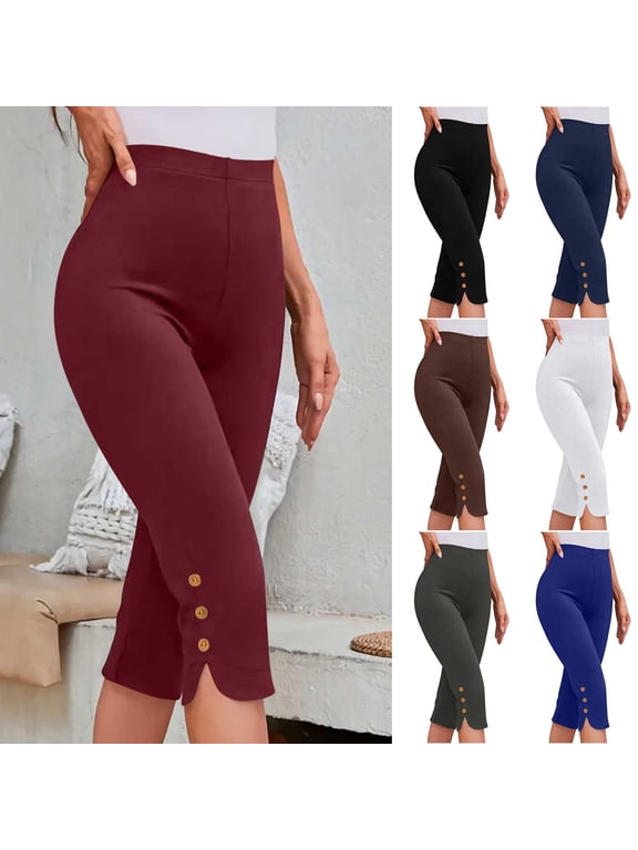 Womens Capri Pants Dressy Casual High Waist Capris Stretchy Tummy Control Crop Leggings Buttery Soft Yoga Pants Navy M
