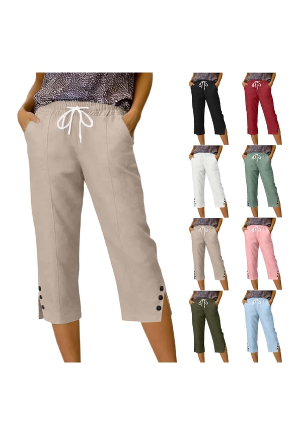Womens Capri Pants Loose Fit Drawstring Elastic Waisted Crop Trousers Lightweight Comfy Summer Beach Capri Pants with Pockets Mint Green L