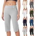 thumbnail image 1 of BVOFAR Womens Capri Pants Stretch Split Hem High Waisted Capris Solid Color Golf Pant with Pockets Comfy Lounge Trousers with Pockets Black L, 1 of 10