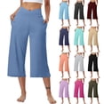 thumbnail image 1 of BVOFAR Womens Capri Pants with Pockets Stretch Pull On Wide Leg Crop Pant Casual Summer Solid Color Capris with Pockets for Running Sports Beige M, 1 of 8