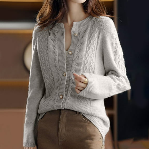 BVOFAR Womens Cardigans Sweaters Casual Cable Knit Button Up Coats Stretchy Open Front Long Sleeve Cardigans Loose Fit Lightweight Sweater Tops