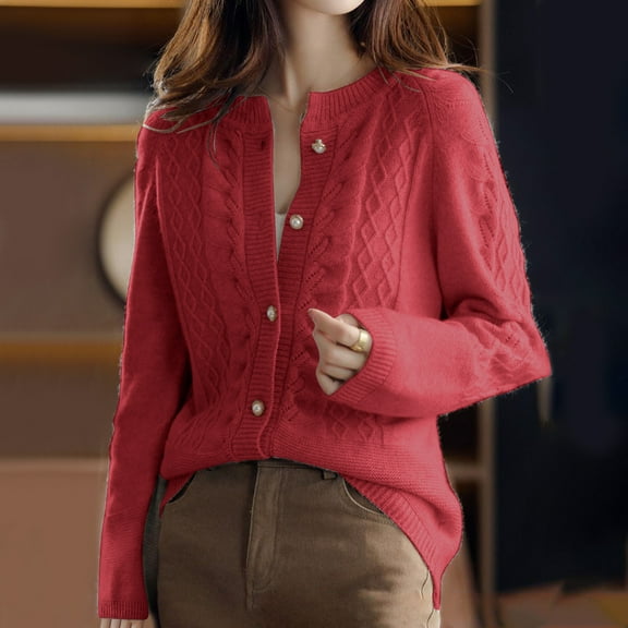 BVOFAR Womens Cardigans Sweaters Casual Cable Knit Button Up Coats Stretchy Open Front Long Sleeve Cardigans Loose Fit Lightweight Sweater Tops