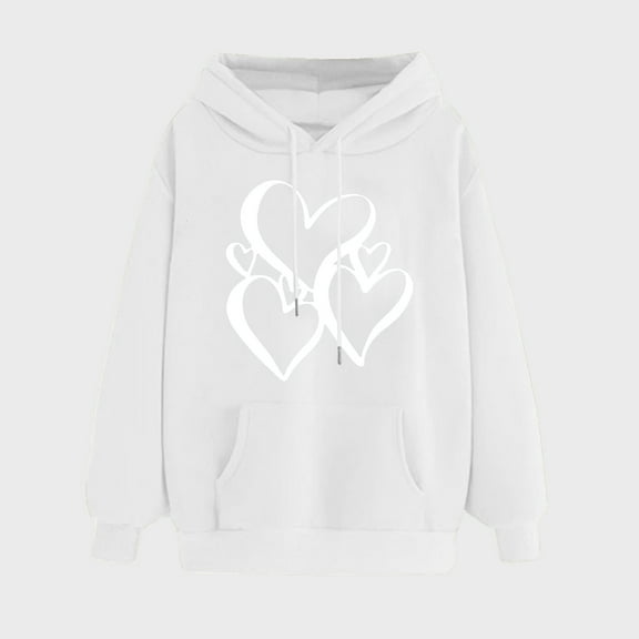 BVOFAR Womens Casual Heart Print Hoodies Long Sleeve Oversized Drawstring Hooded Sweatshirts with Pockets 2024 Plus Size Trendy Loose Pullover Tops