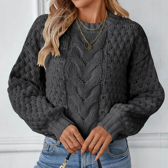 BVOFAR Womens Chunky Sweaters Cozy Cable Knit Mock Neck Tops Lantern Long Sleeve Crochet Jumpers Winter Warm Tops
