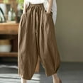 thumbnail image 1 of BVOFAR Womens Cotton Linen Pants Casual Summer Palazzo Pants Baggy Wide Leg Drawstring Elastic Waist Trousers with Pockets 2025, 1 of 4