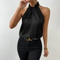 thumbnail image 1 of BVOFAR Womens Elegant Twist Front Halter Blouses Sleeveless Satin Shirts Trendy Solid Color Business Tops, 1 of 7