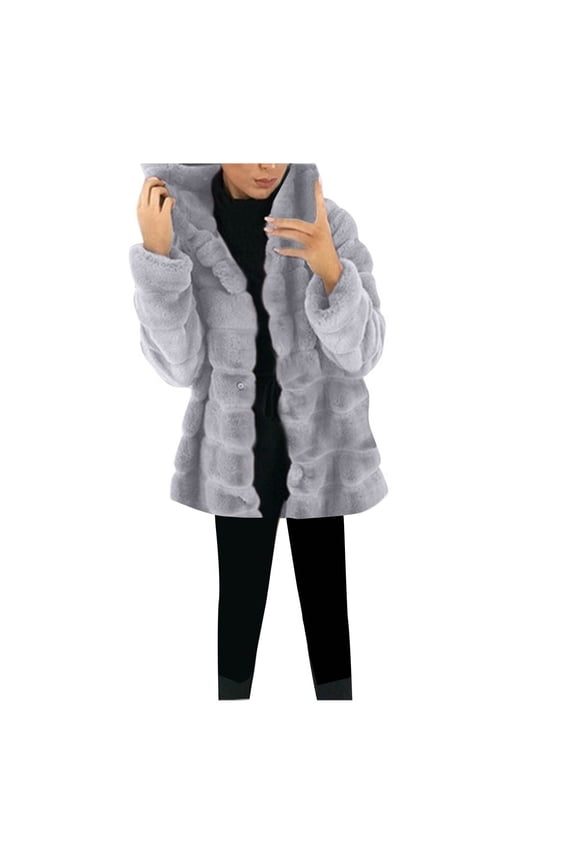 Womens Faux Fur Coat Fluffy Plus Size Fleece Zip Up Parka Warm Fuzzy Hooded Jackets Winter Thick Outwear