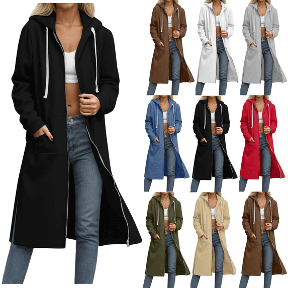 BVOFAR Womens Long Hoodies Zip Up Hooded Jacket Tunic Oversized Casual Long Sleeve Sweatshirts Fall Winter Fashion Clothes Black S