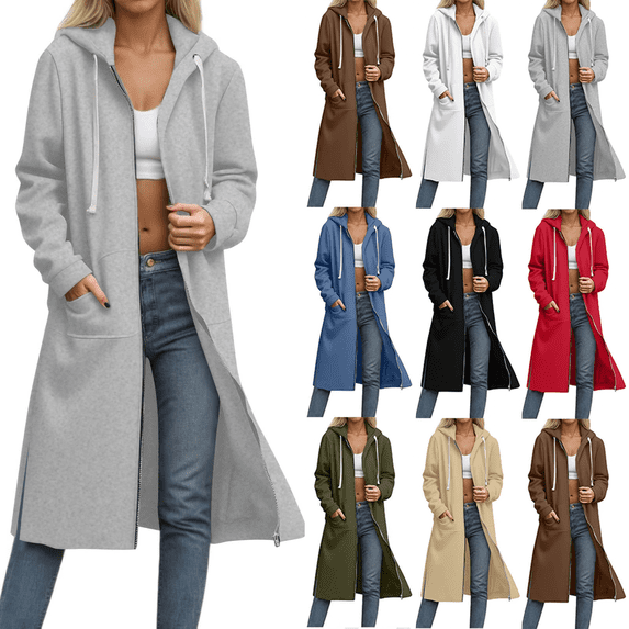BVOFAR Womens Long Hoodies Zip Up Hooded Jacket Tunic Oversized Casual Long Sleeve Sweatshirts Fall Winter Fashion Clothes Gray XL