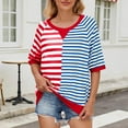thumbnail image 1 of BVOFAR Womens Oversized Half Sleeve Shirts 2025 Trendy Striped Color Block Tops Crewneck Casual Loose Fit T-Shirts, 1 of 6