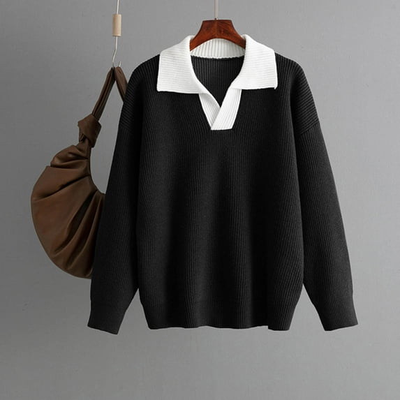 BVOFAR Womens Oversized Sweaters Casual Ribbed Knit Henley Neck Pullover Comfy Lapel Collar Long Sleeve Tops Fall Winter Jumpers