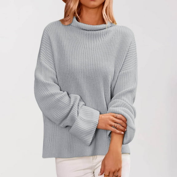 BVOFAR Womens Oversized Sweaters Loose Chunky Knit Mock Neck Pullover Cozy Long Sleeve Solid Color Tops Fall Winter Travel Jumpers