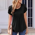 thumbnail image 1 of BVOFAR Womens Petal Short Sleeve Tops 2025 Dressy Casual Crew Neck Shirts Solid Color Pleated Blouses Summer Flowy Tunics, 1 of 9