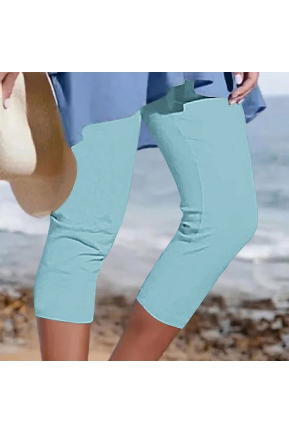 Womens Plus Size Capri Leggings High Waist Tummy Control Legging Casual Solid Color Yoga Pants Stretchy Workout Pant