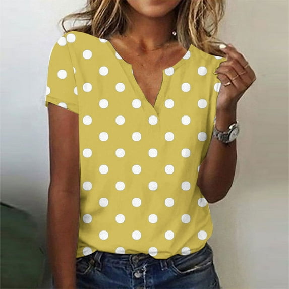 BVOFAR Womens Polka Dot Short Sleeve Tops Casual V Neck Blouses Summer Fashion Tunics Loose Work Shirts 2025