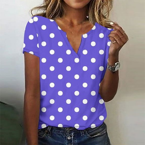 BVOFAR Womens Polka Dot Short Sleeve Tops Casual V Neck Blouses Summer Fashion Tunics Loose Work Shirts 2025