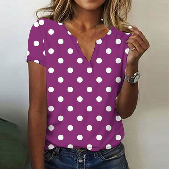 BVOFAR Womens Polka Dot Short Sleeve Tops Casual V Neck Blouses Summer Fashion Tunics Loose Work Shirts 2025