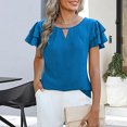 thumbnail image 1 of BVOFAR Womens Tops Dressy Casual Business Work Blouses Short Ruffle Sleeve keyhole Shirts Summer Trendy Solid Color T-Shirts, 1 of 8