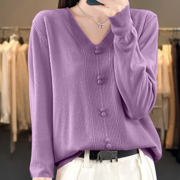 BVOFAR Womens V Neck Sweaters Cozy Knitted Long Sleeve Pullover Solid Lightweight Soft Jumpers Fall Travel Tops