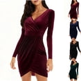 thumbnail image 1 of BVOFAR Womens V Neck Wrap Velvet Dress Long Sleeve Bodycon Elegant Dresses Ruched Cocktail Party Mini Dress, 1 of 6