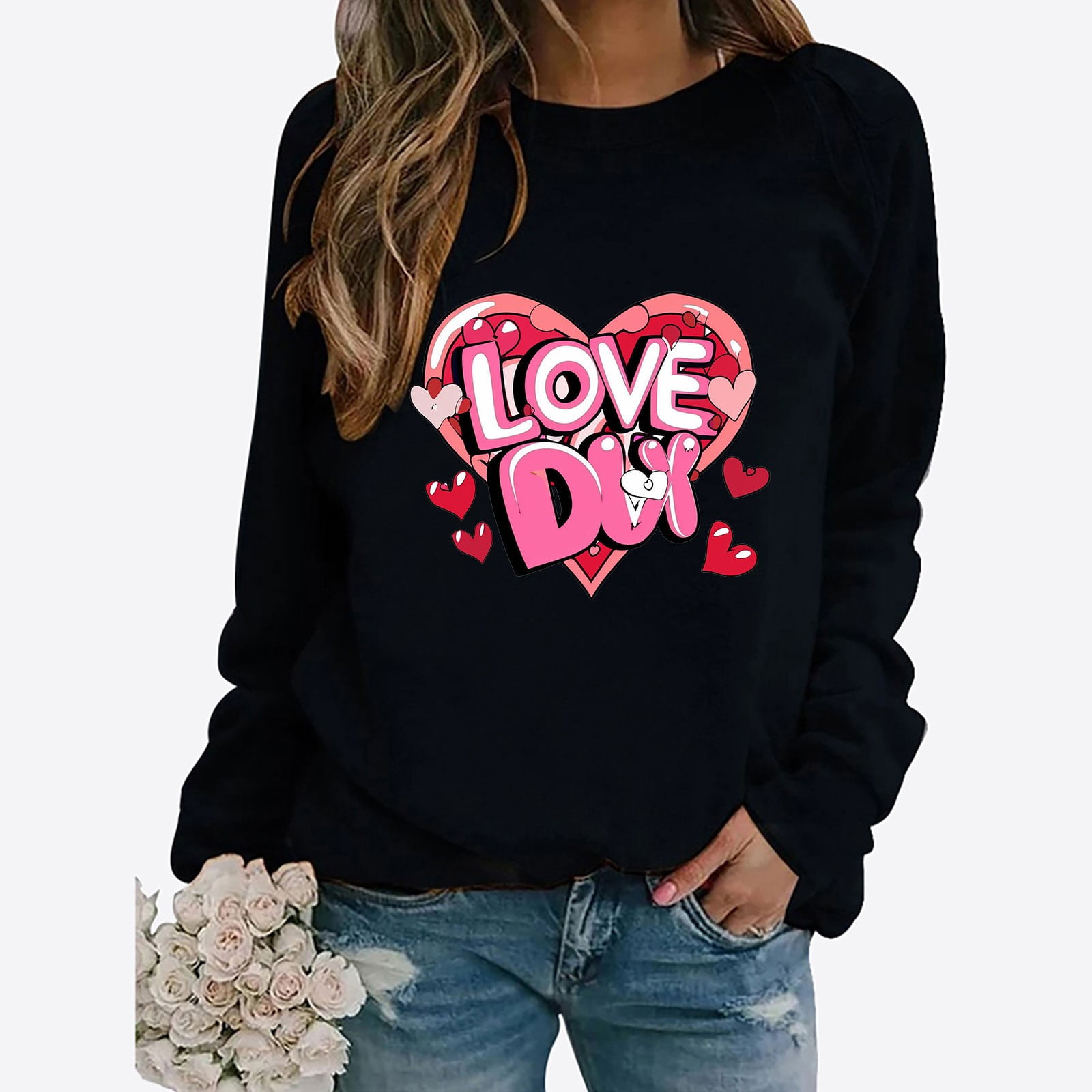 BVOFAR Womens Valentine's Day Long Sleeve Tops Love Heart Graphic Tees