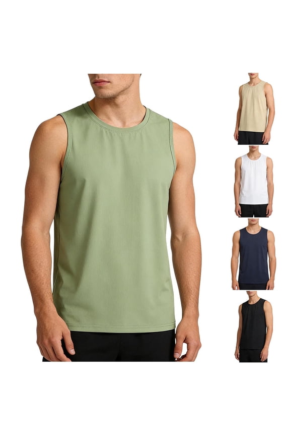 Workout Tank Tops for Men Big and Tall Sleeveless Silk Cooling T Shirts Quick Dry Gym Tees Loose Fit Muscle Shirts Camiseta Black XL
