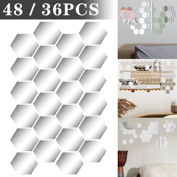 BVRO 48 Pieces Removable Acrylic Mirror Setting Hexagon Wall Sticker Decal Honeycomb Mirror for Home Decor
