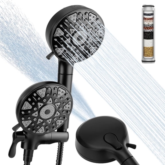 YEERSWAG 5" Filtered Handheld Shower Head for Hard Water, High Pressure Shower Head with 7 Spray Modes, Water Filter Showerhead with 59" Stainless Steel Hose, Adjustable Bracket, Chrome