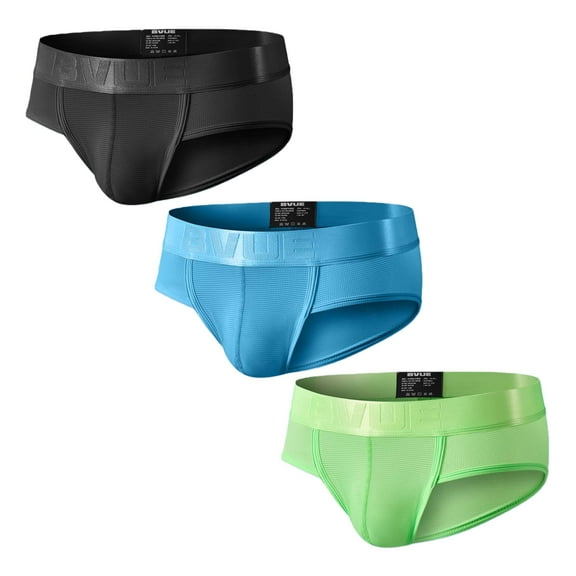BVUE Men's U Pouch Mesh Underwear, Breathable Low Rise Briefs, Black Blue Green, Size M, 3-Pack