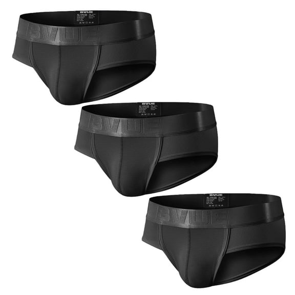 BVUE Men's U Pouch Mesh Underwear, Breathable Low Rise Briefs, Black, Size L, 3-Pack