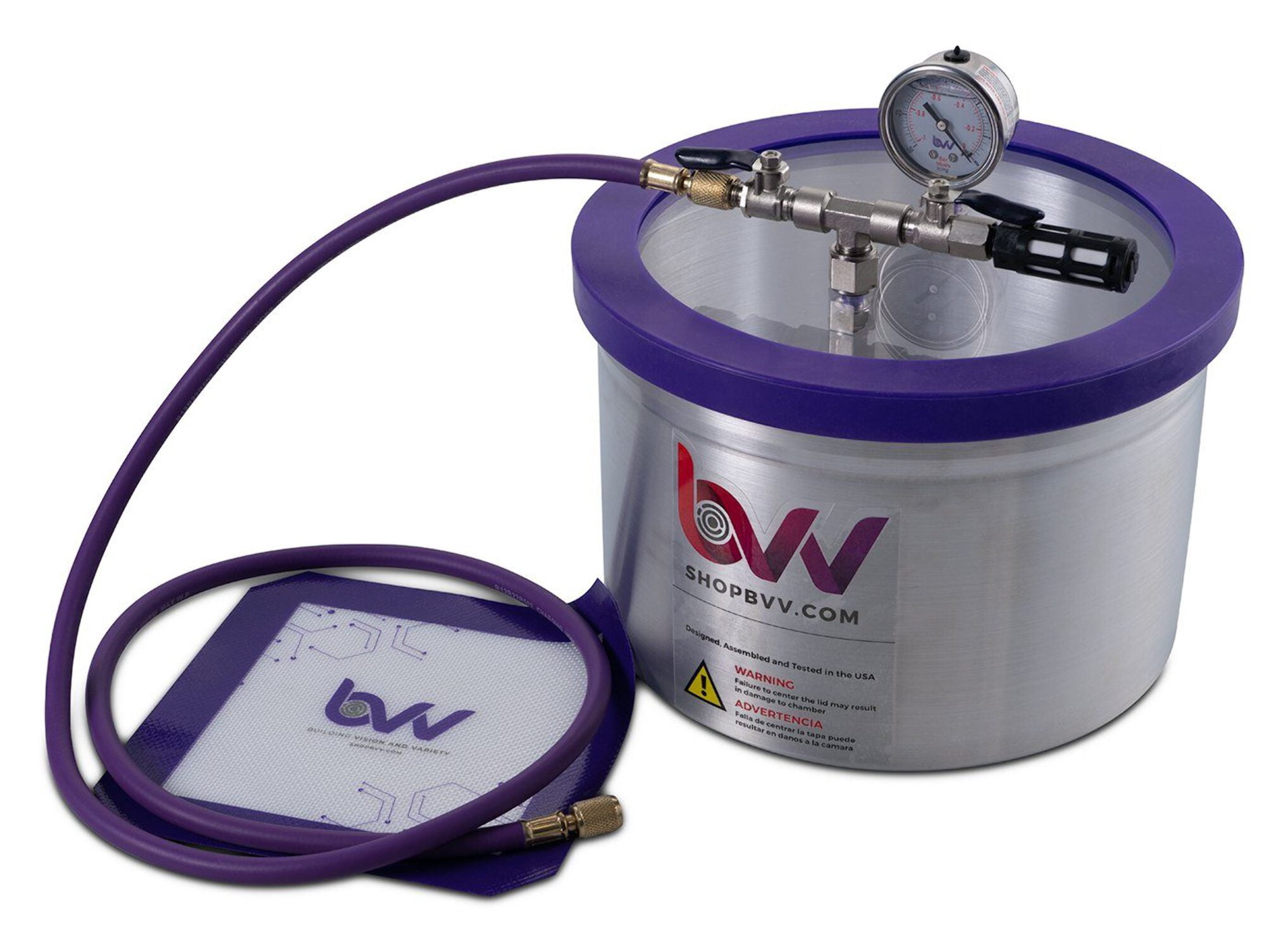 BVV Vacuum Chamber (2 Gallon) - High Strength & Durable Aluminum Vacuum Degassing Chamber Kit with Vacuum Pad, Gauge, HVAC Hose & Air Filter