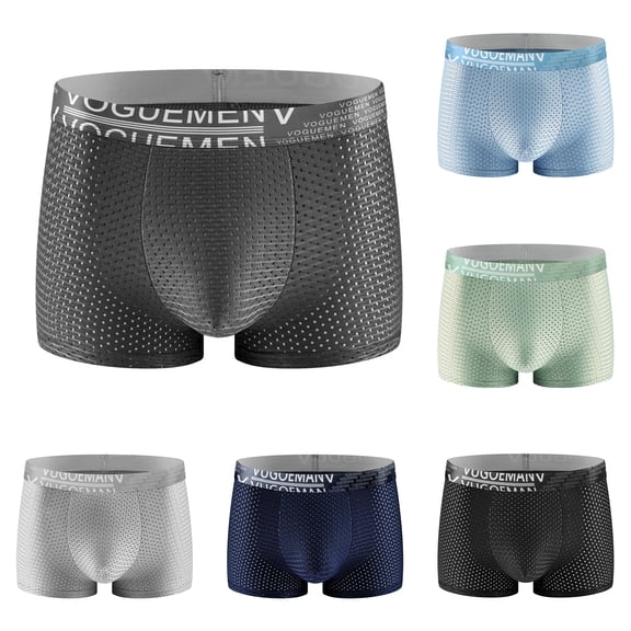 BVWKPCV Breathable Ice Silk Men's Boxer Briefs See-Through Underwear Trunk Transparent Stretch 5 Pack