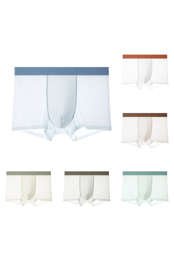 Men's Mesh Ice Silk Underwear Box Briefs Breathable Underwear Trunks Underpanties Multipacks 5 Pack