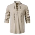 thumbnail image 1 of BVWKPCV Men's Line Cotton Retro Lace Up Shirts for Renaissance Pirate Medieval Viking Khaki M, 1 of 4